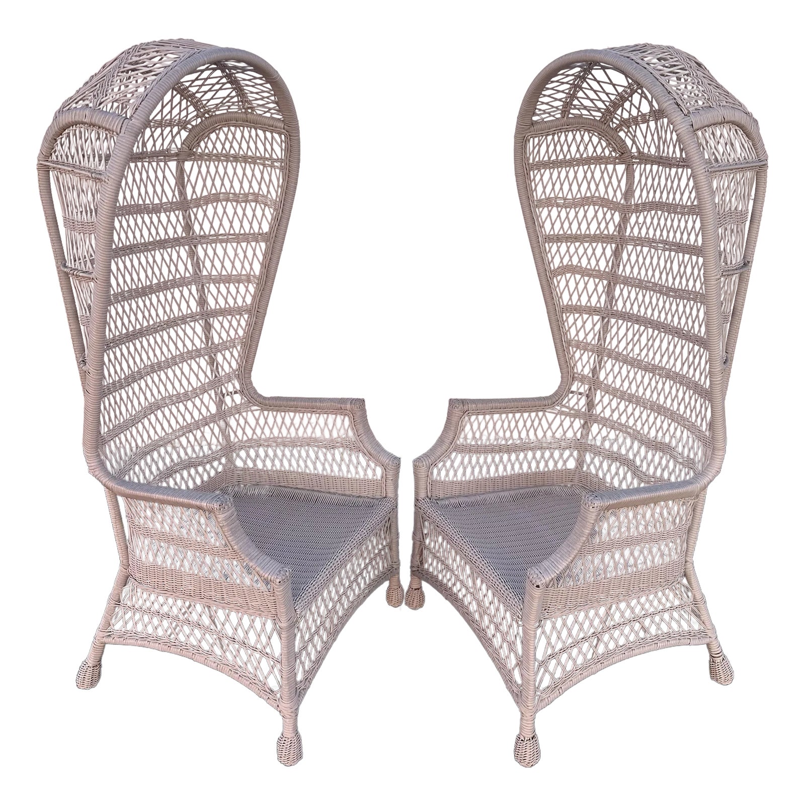 Woven rattan double lounge chairs