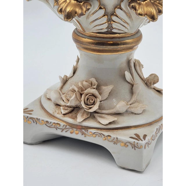 Antique OOAK Mid Century Ornate Hand Made Capodimonte Italy Large Vase No Chips For Sale - Image 11 of 12