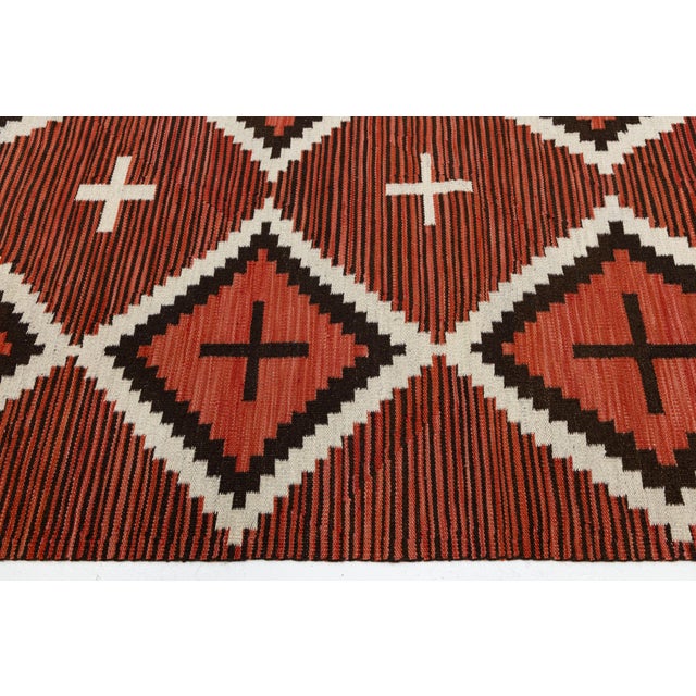 Textile Modern Navajo-Inspired Geometric Wool Rug – Handmade in Terracotta and Off-White For Sale - Image 7 of 11