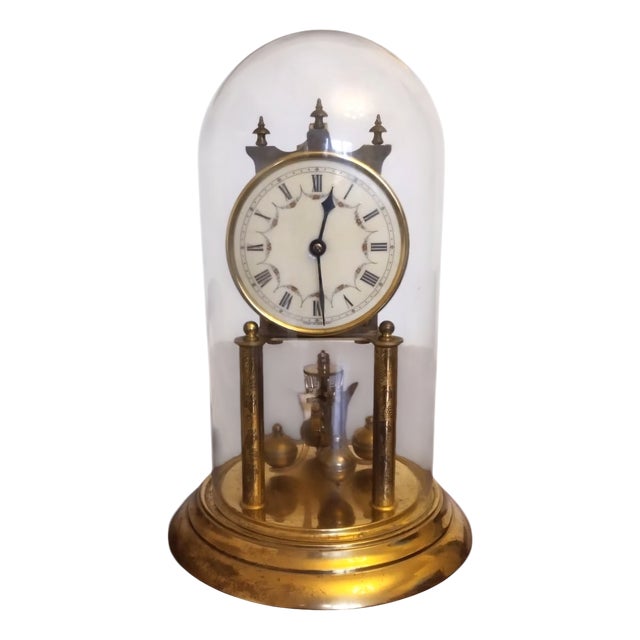 Antique Yearly Clock with Glass Dome For Sale