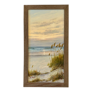 Coastal Beach Dune Sunset Oil Painting by R. Scott (Framed)