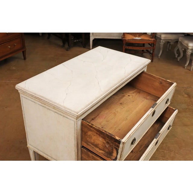 Beige Swedish Gustavian Style 1890s Chest with Two Drawers and Grey Painted Outlines For Sale - Image 8 of 12