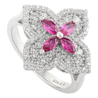Elegant Clover Cluster Ring With Pink Cubic Zirconia in 925 Silver – Size 6 For Sale