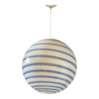 Murano Style Glass Pendant Swirling Blue and White For Sale