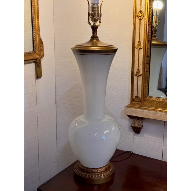 Glass 1950s Pair of Opaline Glass Lamps For Sale - Image 7 of 9