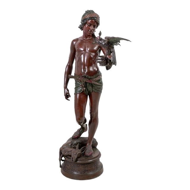 Emile Guillemin "The Falconer" Patinated Bronze For Sale