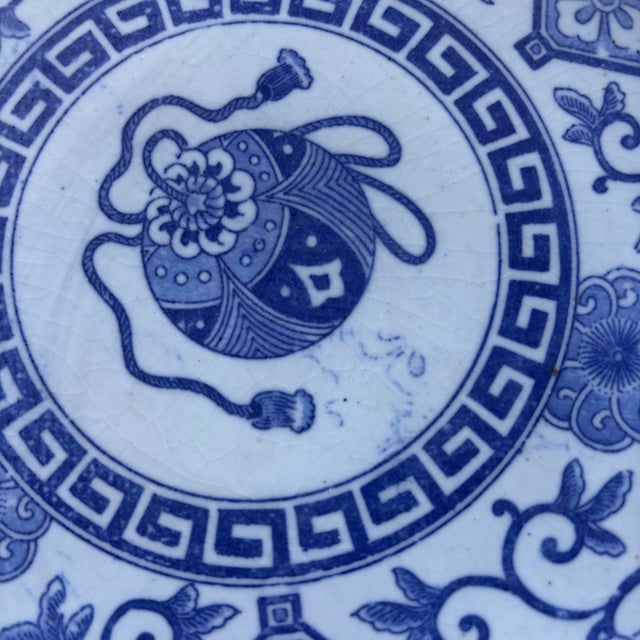 Blue Antique Japanese Imari Ware Porcelain Blue and White Hand Painted Charger Platter, Meiji Period (1868-1912) For Sale - Image 8 of 11