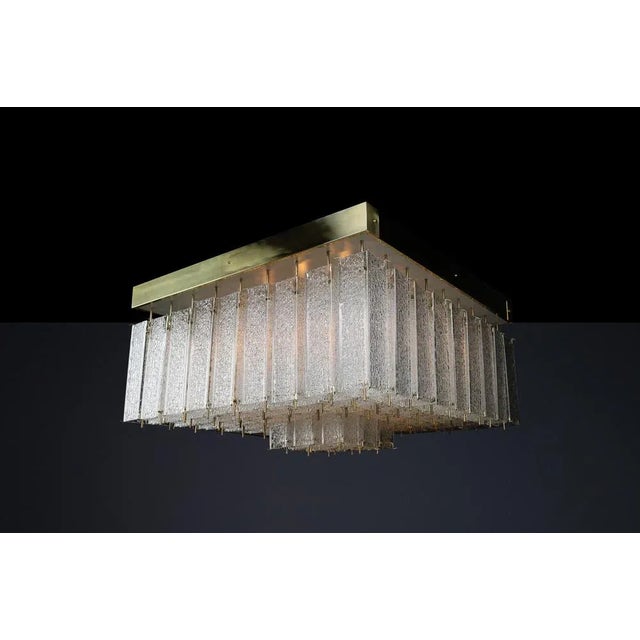 Mid-Century Modern Bohemian Flush Mount in Textured Glass and Brass, 1960s For Sale - Image 3 of 18