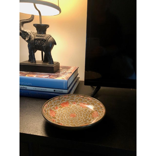Japanese Vintage Japanese Porcelain Brass Encased Koi Bowl For Sale - Image 3 of 5