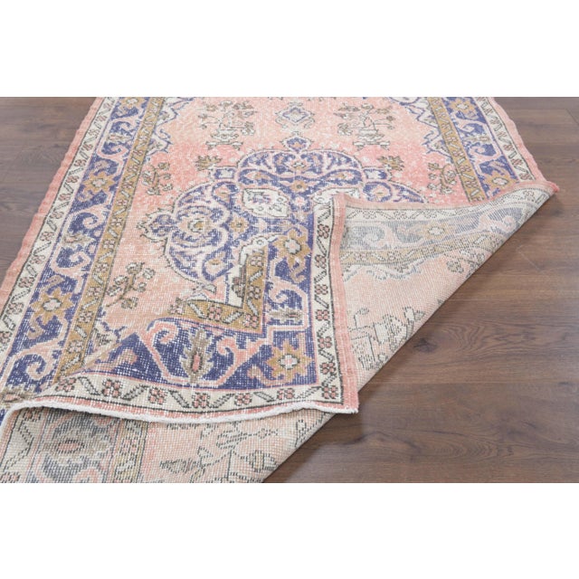 1970s Turkish Oushak Handmade Wool Cotton Pink Area Rug For Sale - Image 6 of 10