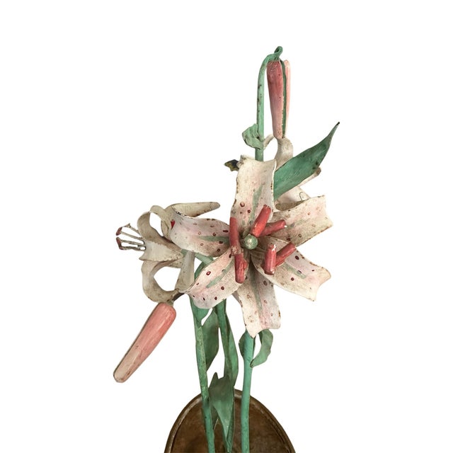 Vintage Italian Tole Peinte Potted Pink Lily / Lilies Floral / Flower Arrangement For Sale In Dallas - Image 6 of 11