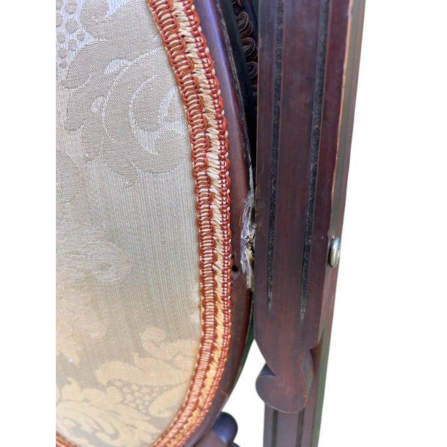 Traditional Mid-19th Century Dressing Chair With Convertible Mirror Seatback in Off-White Jacquard Fabric For Sale - Image 3 of 12