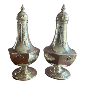 Early 20th Century R. Wallace & Sons Sterling Silver Salt and Pepper Shakers. Design Estimate Between the Arts & Crafts Movement & Art Deco.