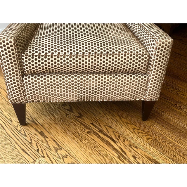 Brown Custom Dotted Cut Velvet High Back Chair For Sale - Image 8 of 11