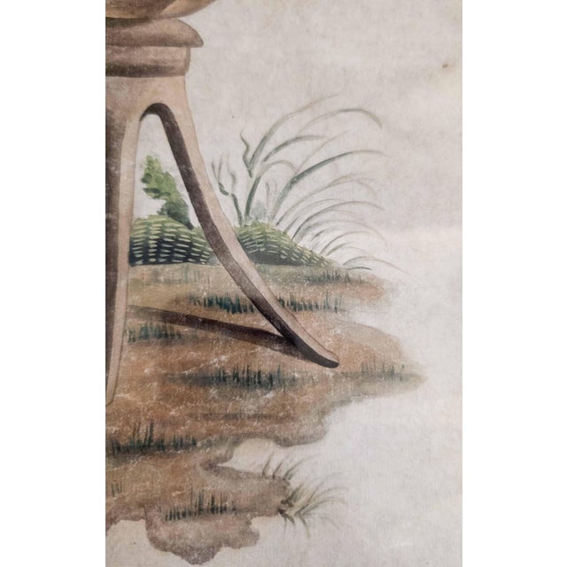 19th Century French Chinoiserie Chinese Export Style Watercolor Painting For Sale - Image 16 of 18