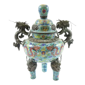 Antique Chinese Cloisonne Tripod with Top