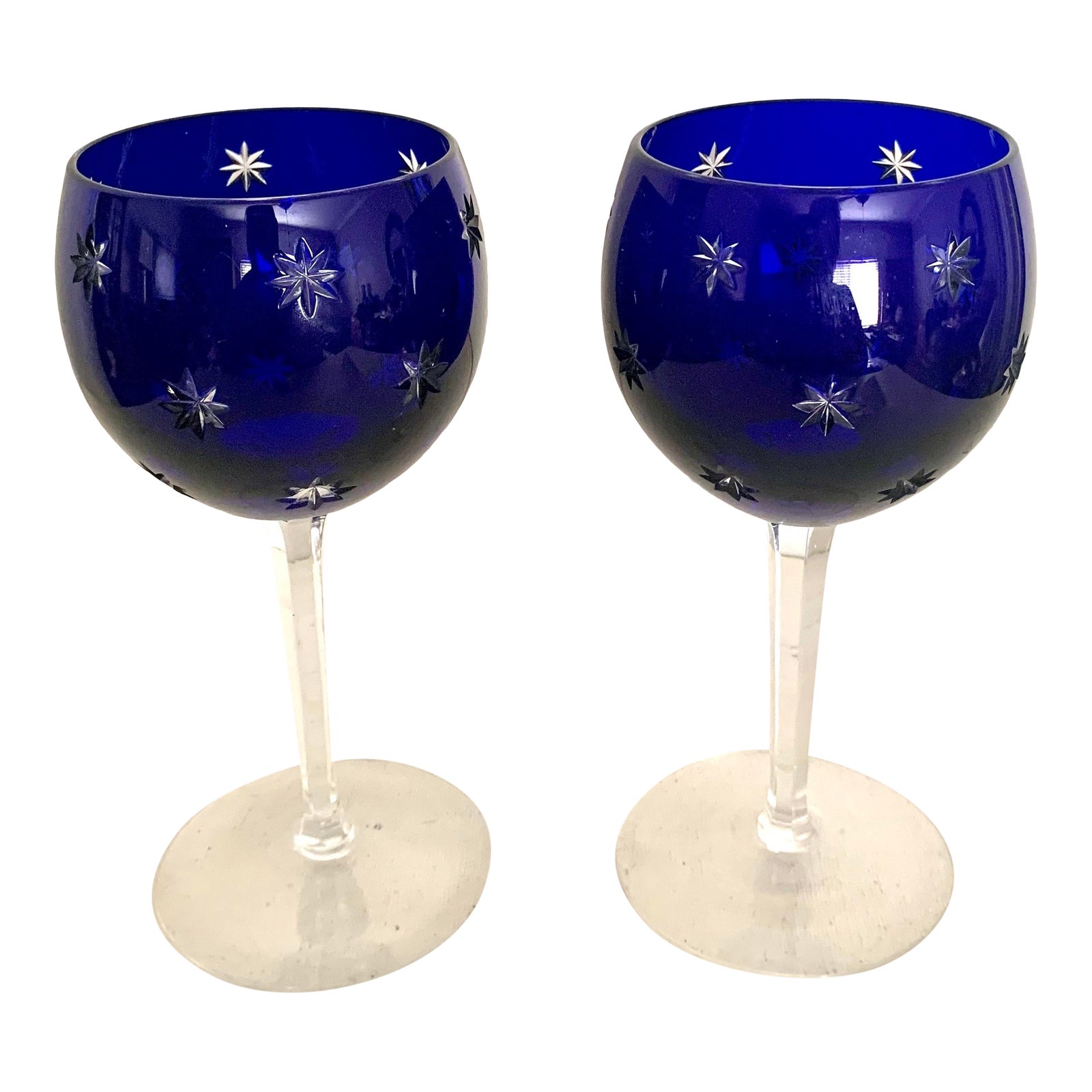 Faberge Galaxy Cobalt Blue Crystal Wine Glasses a Pair Chairish