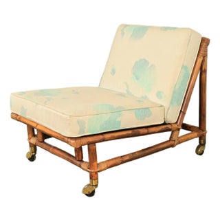 John Wisner for Ficks Reed Mid-Century Hollywood Regency Bamboo Rattan Lounge Chair, 1950s For Sale