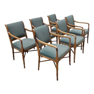 Vintage McGuire Style Faux Bamboo Upholstered Chairs - Set of 6 For Sale