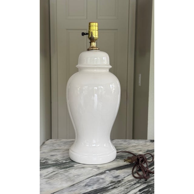 Vintage Seashell White Ginger Jar Lamp For Sale - Image 9 of 11