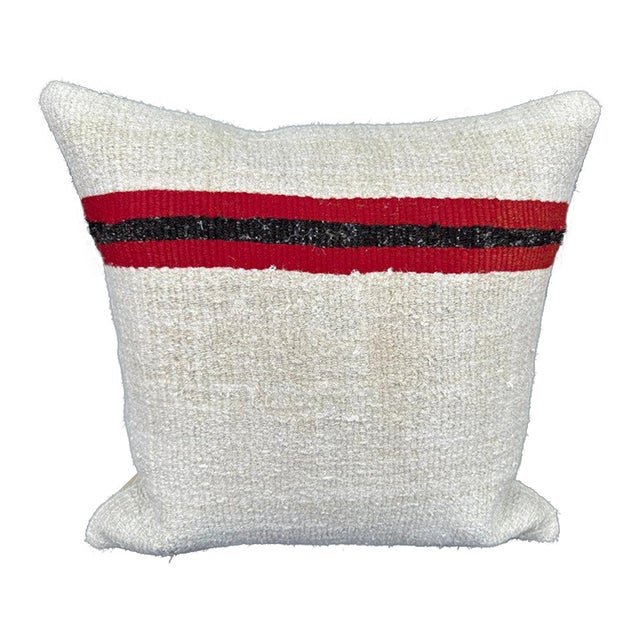 Turkish Hemp Pillow Cushion Natural Beige Red Cushion Cover 20"x20" For Sale