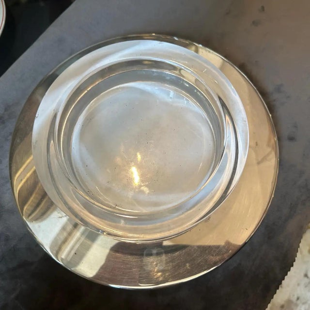 Metal 1980s Lino Sabattini Style Minimalist Silver Plated and Glass Bowl For Sale - Image 7 of 10