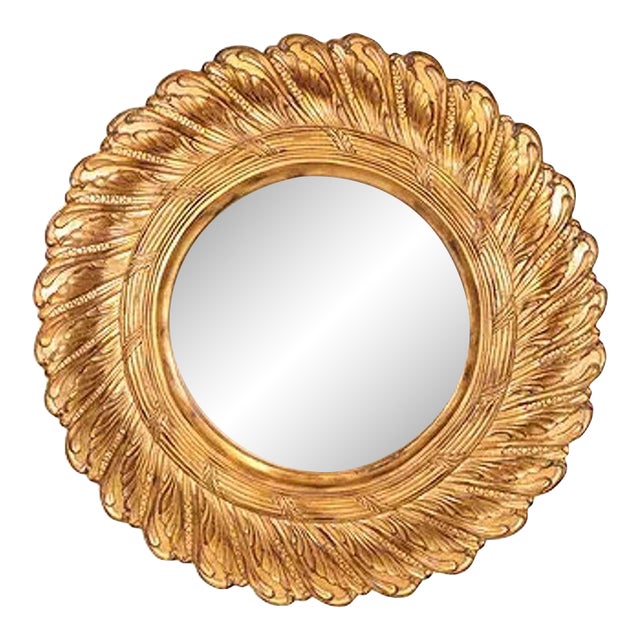 Vintage Large Scale Italian Wooden Sunburst Mirror For Sale