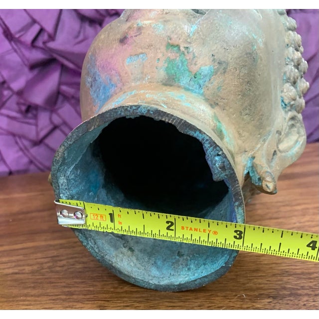 Antique Bronze Buddha Head Bust – 8.5” Tall With Natural Patina For Sale - Image 11 of 12