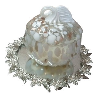 Gorgeous Art Glass Pumpkin Canister Candy Dish For Sale