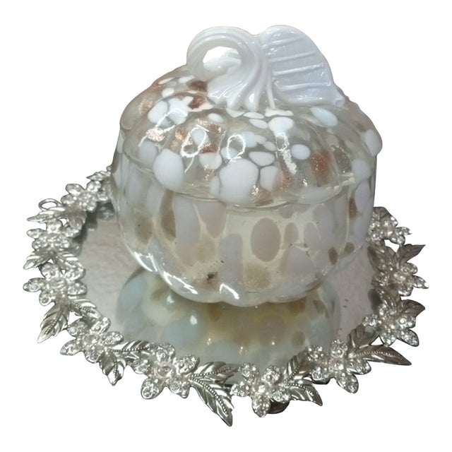 Gorgeous Art Glass Pumpkin Canister Candy Dish For Sale