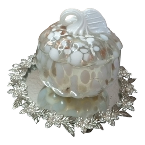 Gorgeous Art Glass Pumpkin Canister Candy Dish