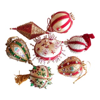 Vintage Beaded Christmas Ornaments - Set of 7 For Sale