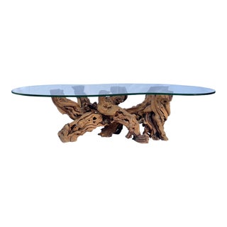 1960's Driftwood Root and Glass Coffee Table For Sale