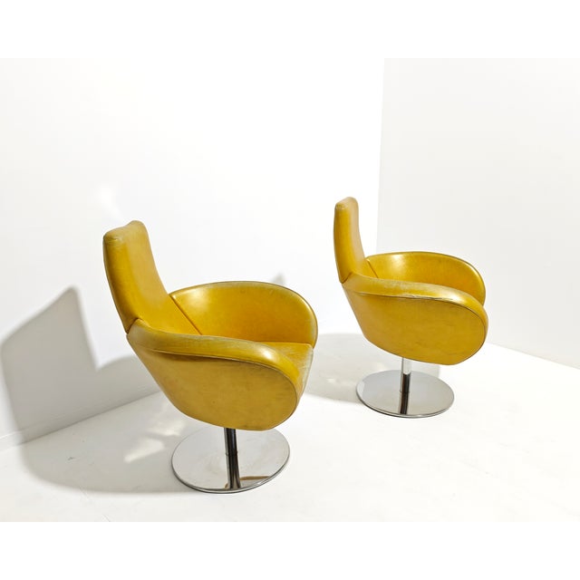 Gold Swivel Armchairs with Chromed Legs, 1980s, Set of 2 For Sale - Image 8 of 18