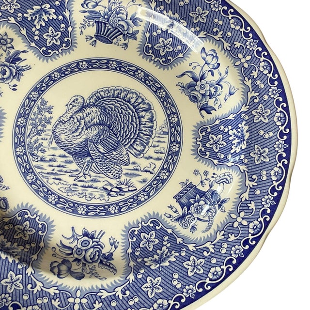 1990s 1990s Spode Festival Blue Turkey Dinner Plates England Thanksgiving - Set of 8 For Sale - Image 5 of 9