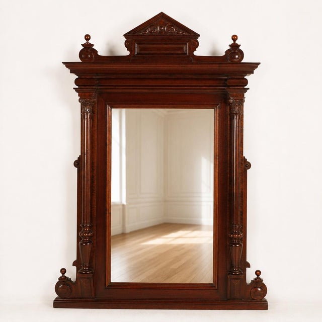 Italian Carved Walnut Dressing Cabinet with Mirror and Marble Top, 19th Century, Set of 2 For Sale - Image 14 of 15