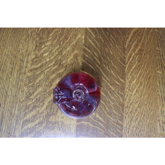 Late 20th Century Hand Blown Cranberry Art Glass Apple Paperweight For Sale - Image 5 of 7