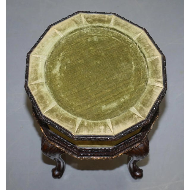 Antique Hardwood Carved Side Tables with Velvet Tops, 1860s, Set of 2 For Sale - Image 3 of 18