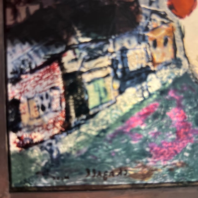 Metal 1960s Window Panel Stained Glass by Boston Glass Masters Marc Shagall Wedding Couple Riding White Rooster, Framed For Sale - Image 7 of 9