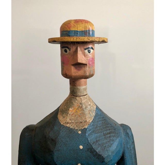 Curtis Jeré, Hand Carved Painted Wood Folk Art Americana Sculpture Pair American Gothic, 1982 For Sale - Image 9 of 12