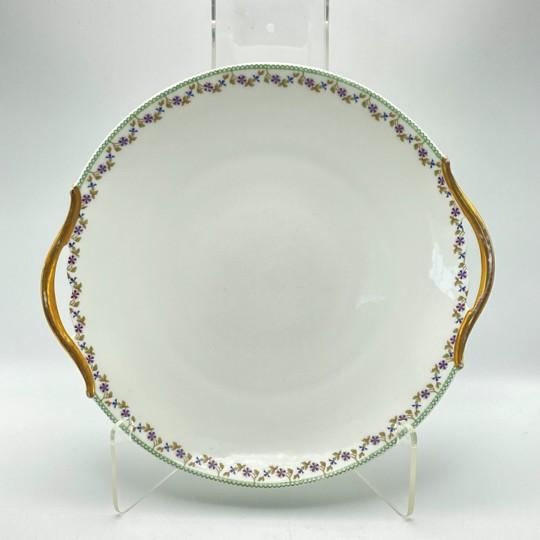 Antique Art Deco Limoges Tressemanes Et Vogt T&v Serving Platter With Handles (Flower Pattern on Border) For Sale - Image 17 of 18