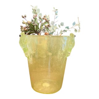 Vintage Mid-Century Translucent Green Lucite Ice Bucket Bottle CoolerTree Frog Handles For Sale