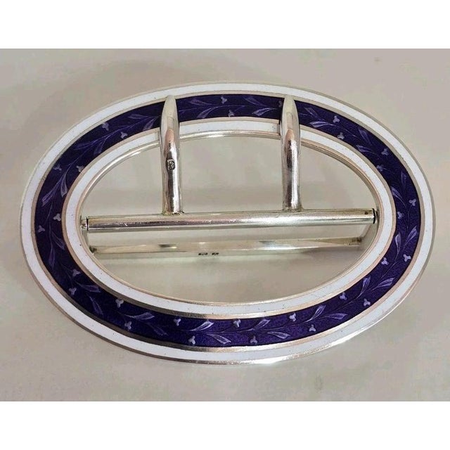 Antique Edwardian Sterling Silver Guilloché Enamel Buckle, 1910 For Sale - Image 4 of 18