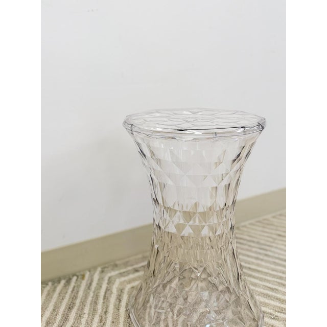 Plastic Kartell Style Clear Acrylic Stone Stool Vintage Crystal Lucite Seat MCM Style For Sale - Image 7 of 10