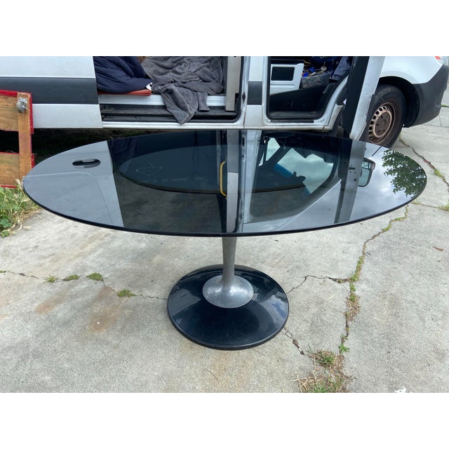 Mid-Century Modern Vintage Mid Century Modern Smoked Glass Chromcraft Oval Tulip Table For Sale - Image 3 of 12