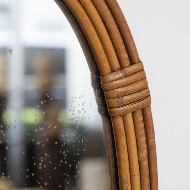 1960s 1960s French Rattan Oval Mirror For Sale - Image 5 of 11