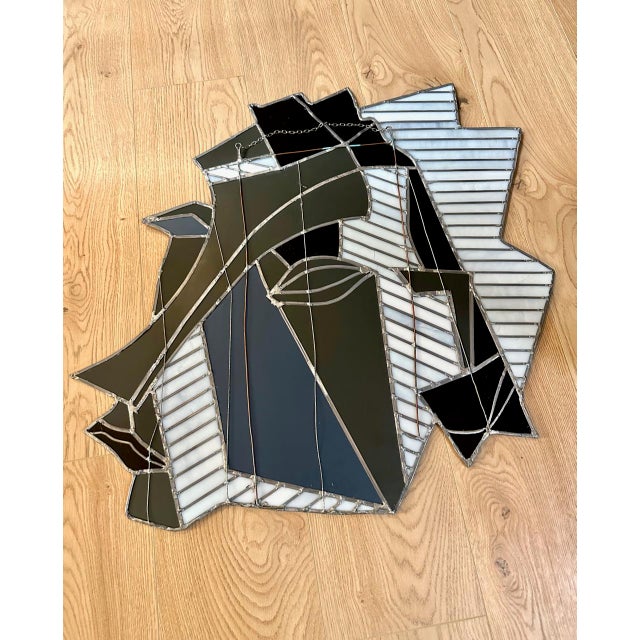 Postmodern Stained Glass Female Face Mirror 1970s For Sale - Image 9 of 10