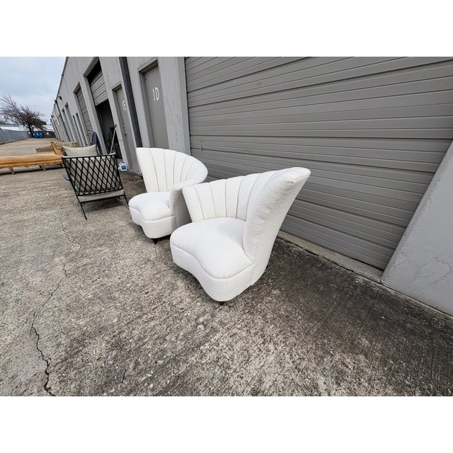 Textile Pair of Asymmetrical Channel Back Lounge Chairs For Sale - Image 7 of 14