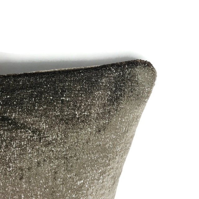 Traditional Brown Plush Velvet With Silver Metallic Pillow Cover For Sale - Image 3 of 7