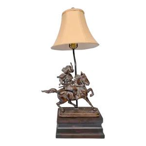 Vintage Bronze Samurai on Horseback Lamp With Shade